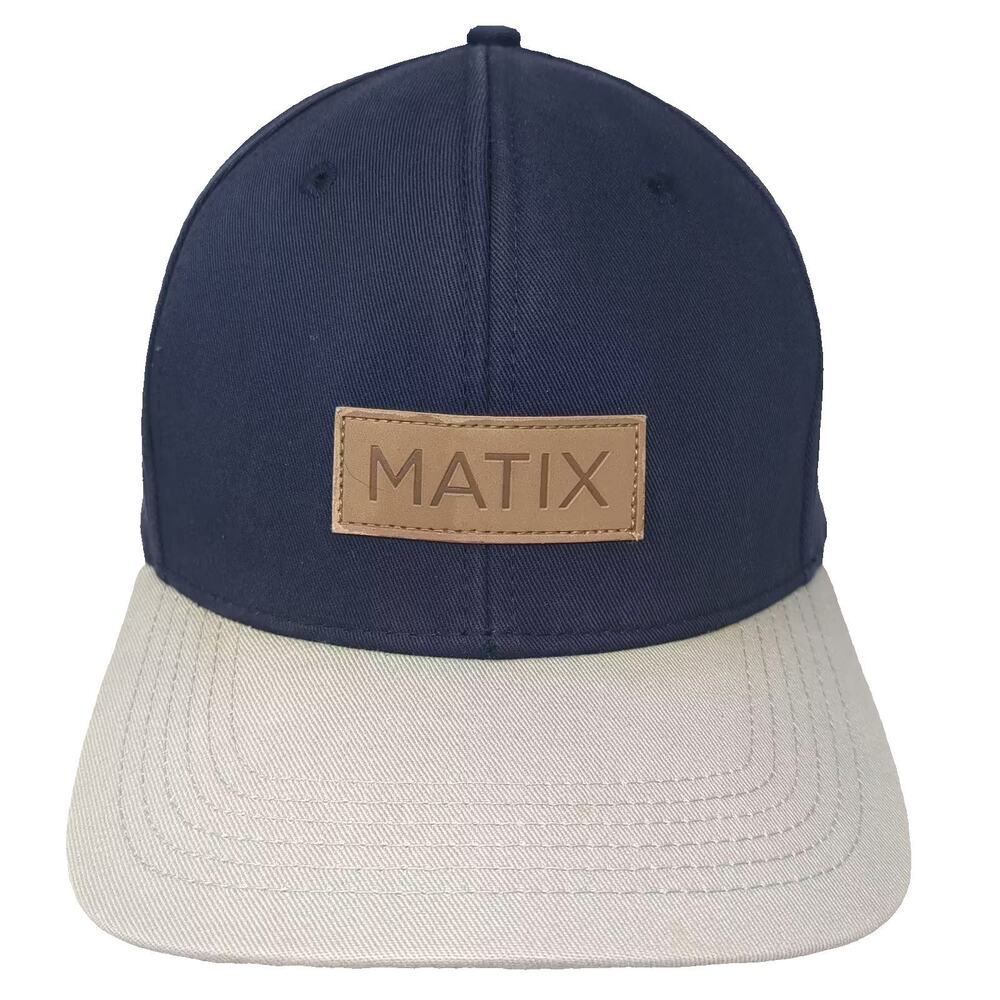 Matix Snapback Hat Blue Gray OS Flat Brim Adjustable Leather Patch Logo Cap